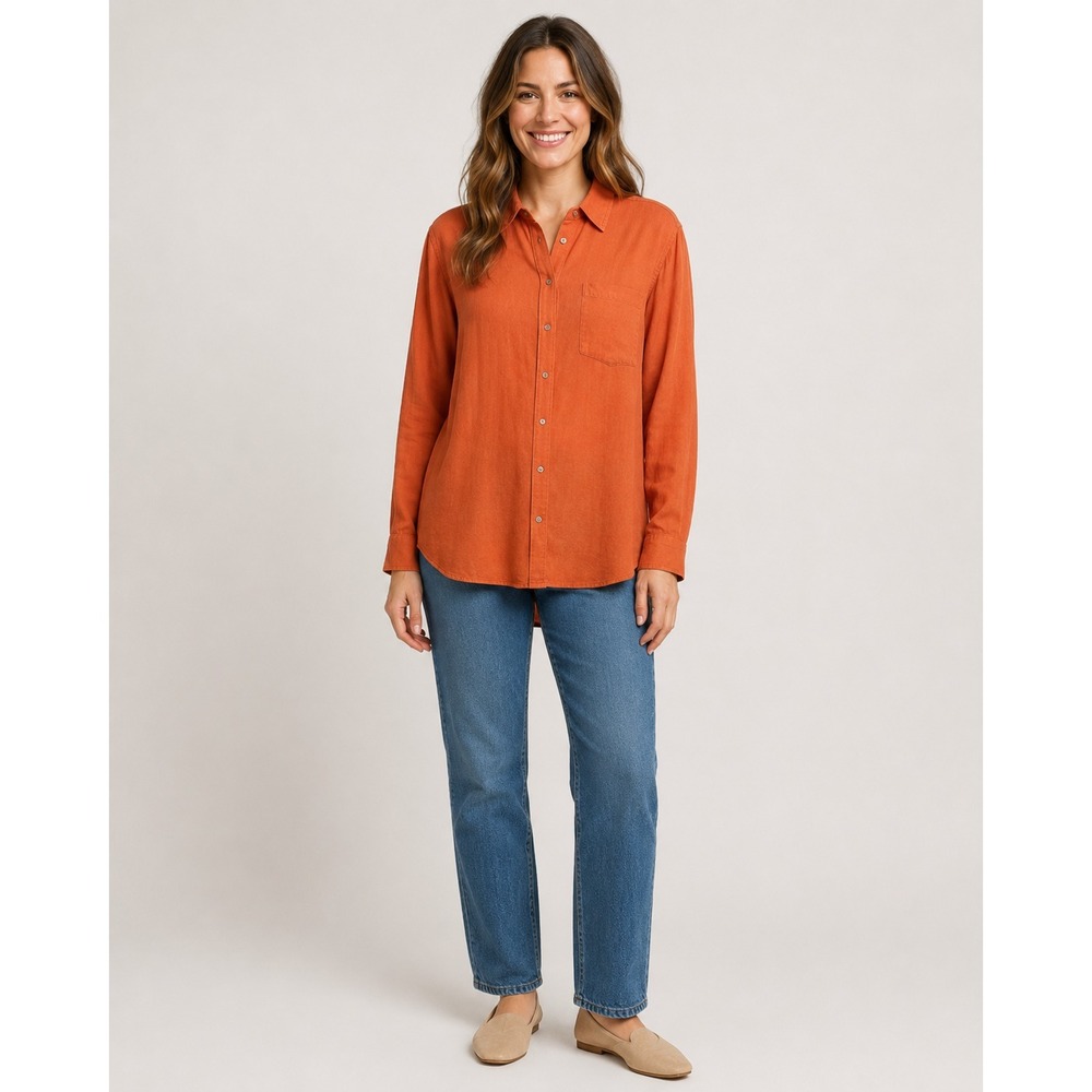 Chico's Coastal Button Front Shirt 2 XL 12/14 Orange Linen Holiday‎ Fall